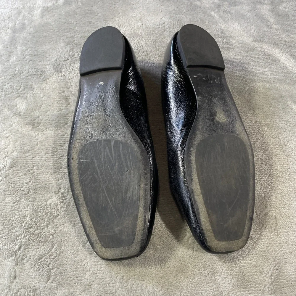 Tory Burch Claire Ballet Flats Womens‎ 9.5 Black Leather Square Toe Enamel Logo